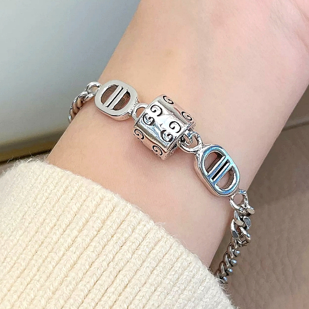 Double D Sterling Silver Chain Link Bracelet - Picture 2 of 6